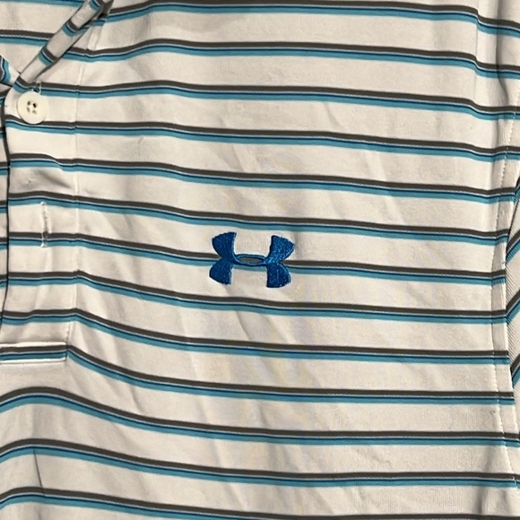 Under Armour Men's White and Blue/Gray Striped Short Sleeve Polo. Size small - Picture 2 of 8
